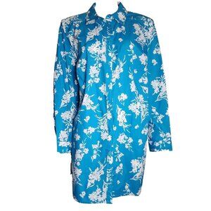 Roamans Shirt Womens Plus Size 22W Blue White Floral Long Sleeve Button Down